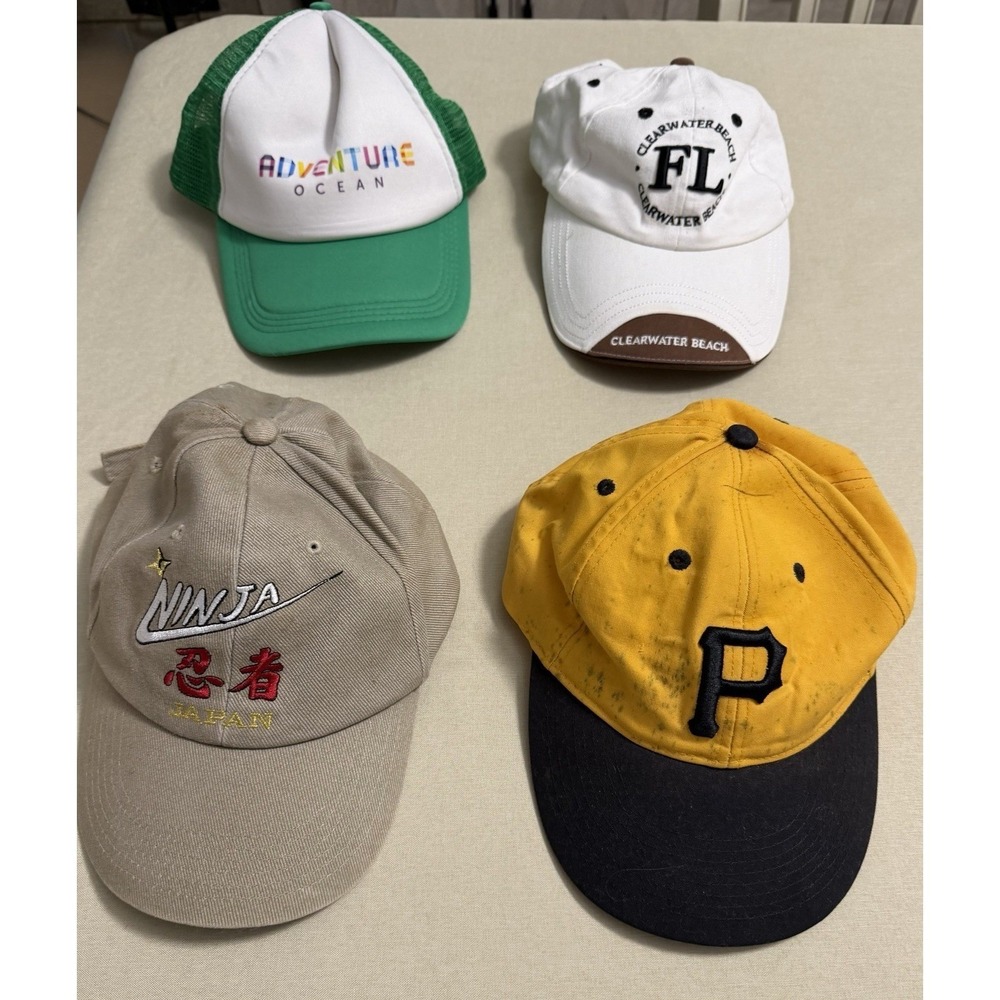 Lot of 4 Thrashed Vintage Baseball Hats‎ Trucker Caps Japan MLB Distressed Retro